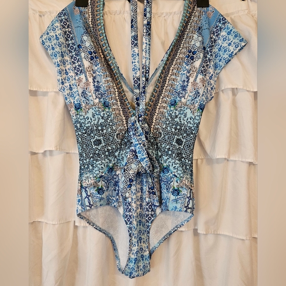 NWT Gorgeous La Moda True Colors Crystal Embellished  Bathing Suit SZ Med - Picture 2 of 16